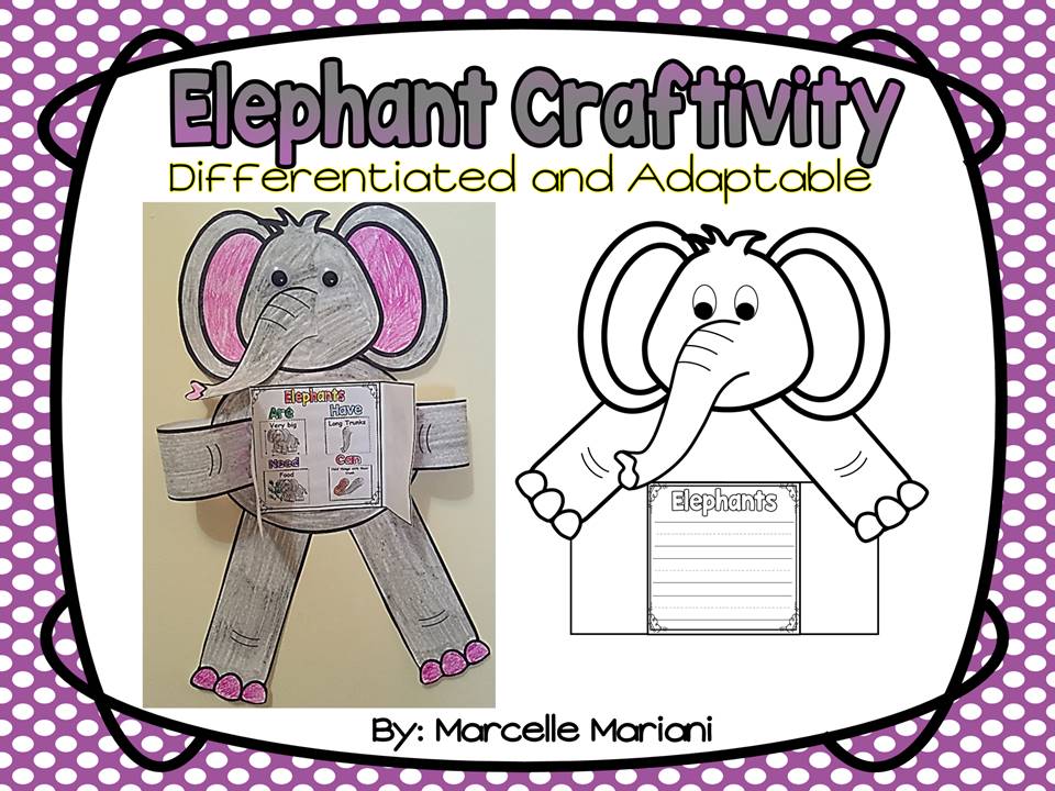 ZOO Animals-ELEPHANT ART- WRITING OR DRAWING CRAFT- ADAPTABLE