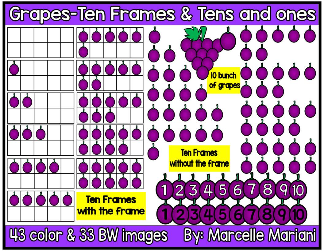 GRAPES TEN FRAMES & TENS AND ONES CLIP ART