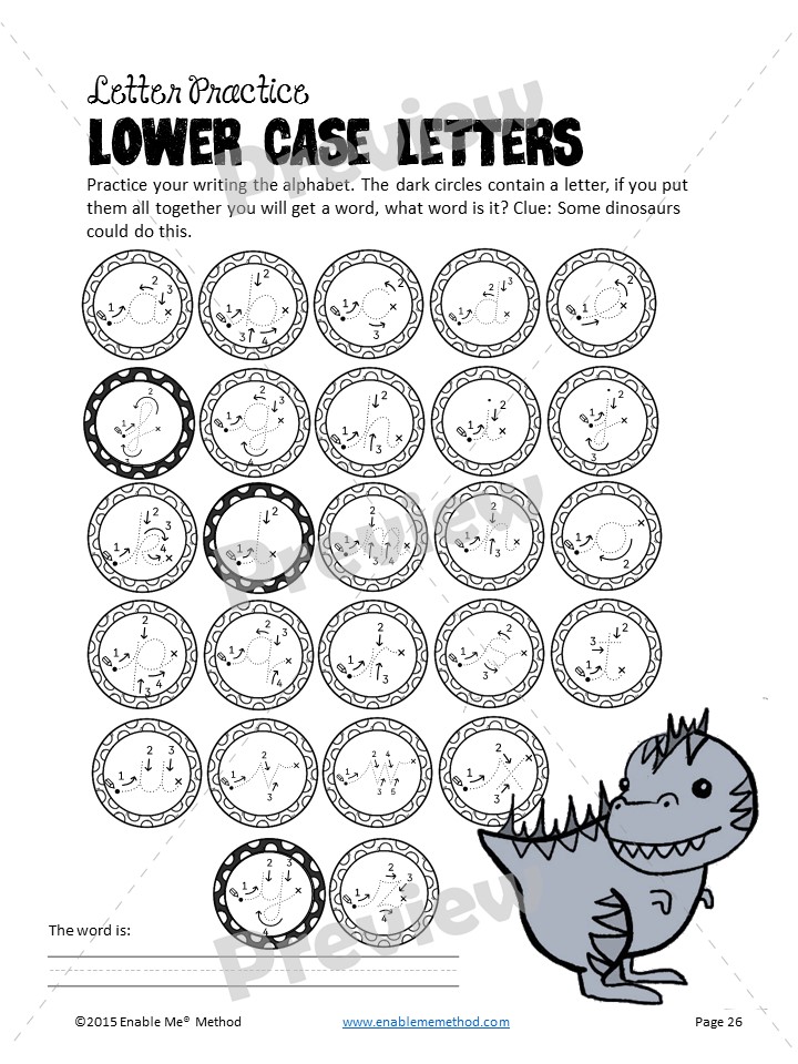 Alphabet Handwriting Worksheets for 5 - 11 years: Dinosaurs