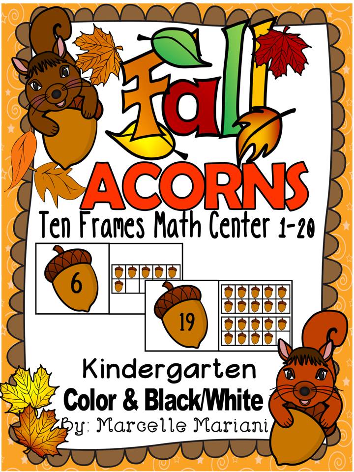 Fall- ACORNS-TEN FRAME PUZZLES- 1-10 & 10'S AND 1'S- COLOUR+BW