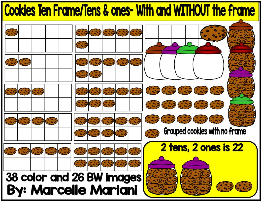 COOKIES TEN FRAMES & TENS AND ONES CLIP ART- 64 IMAGES
