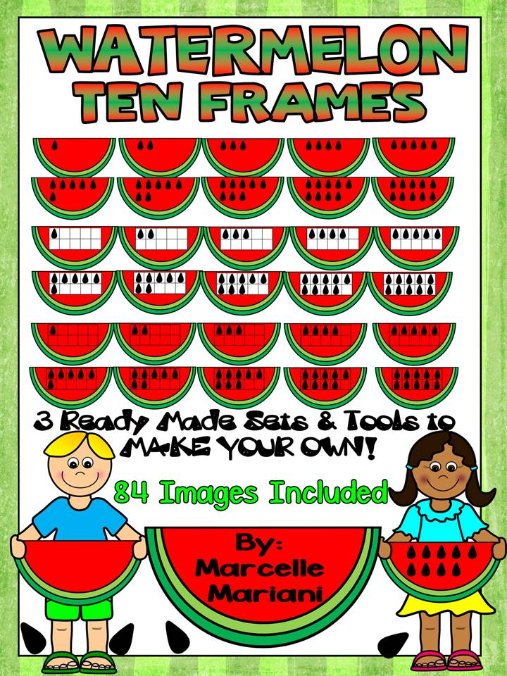 SUMMER TEN FRAMES- WATERMELON TEN FRAMES- COMMERCIAL USE- 84 images