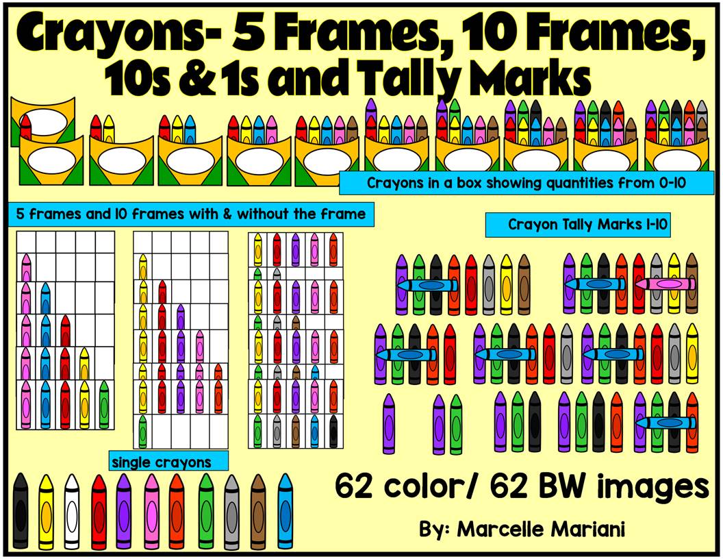 CRAYONS 5 AND 10 FRAMES, TENS & ONES AND TALLY MARKS CLIPART