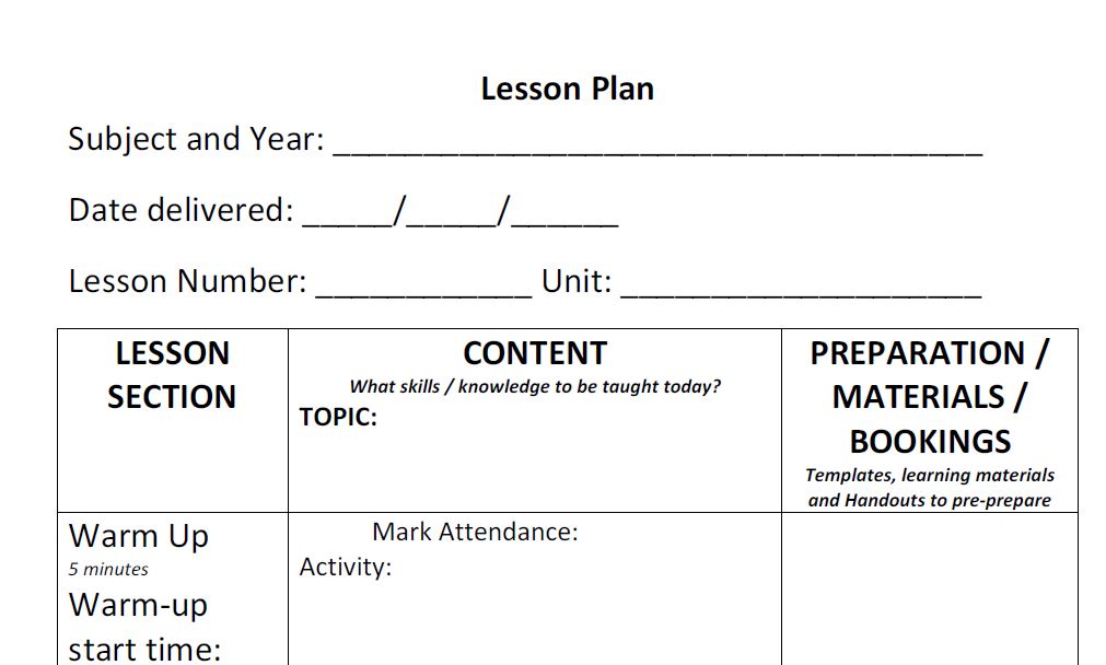 Explicit Teaching Lesson Planner