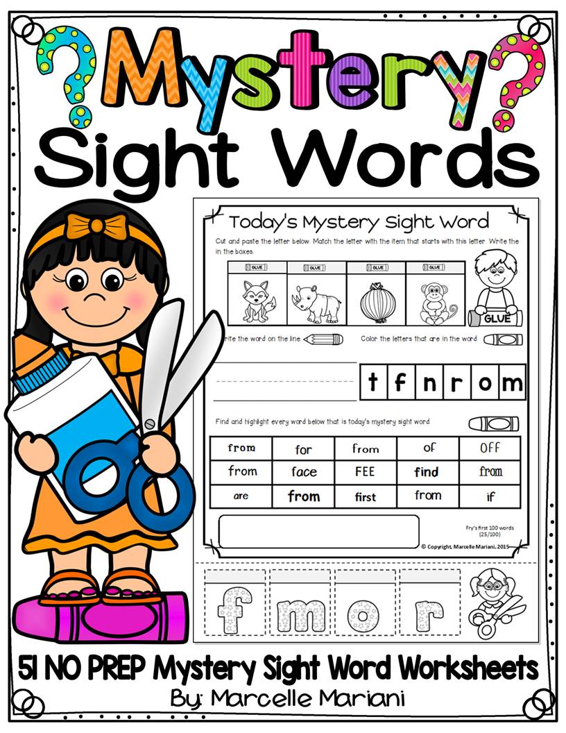 Mystery Sight Words- 51 NO PREP Sight Word Worksheets