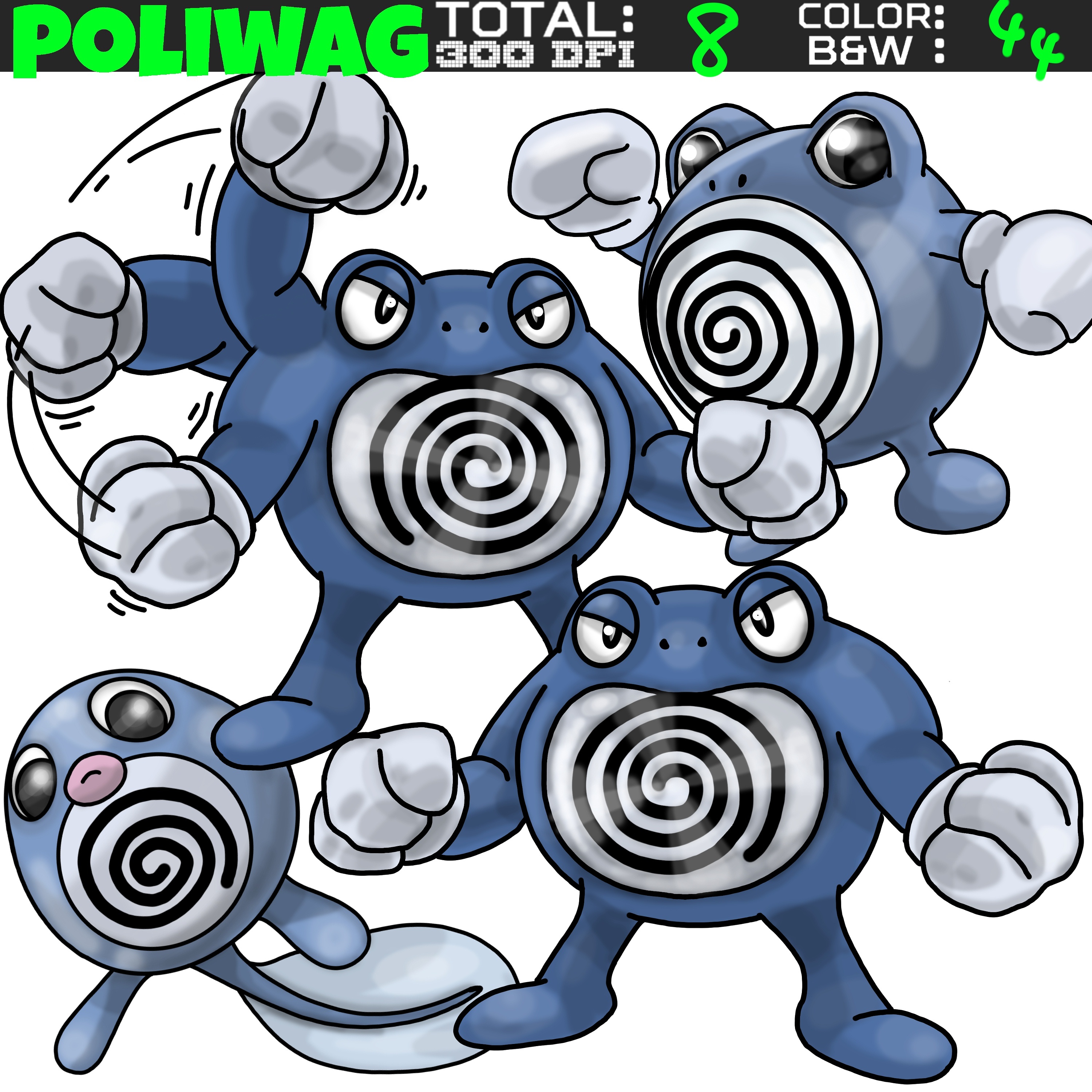 Pokemon clipart - Poliwag, Poliwhirl, Poliwrath