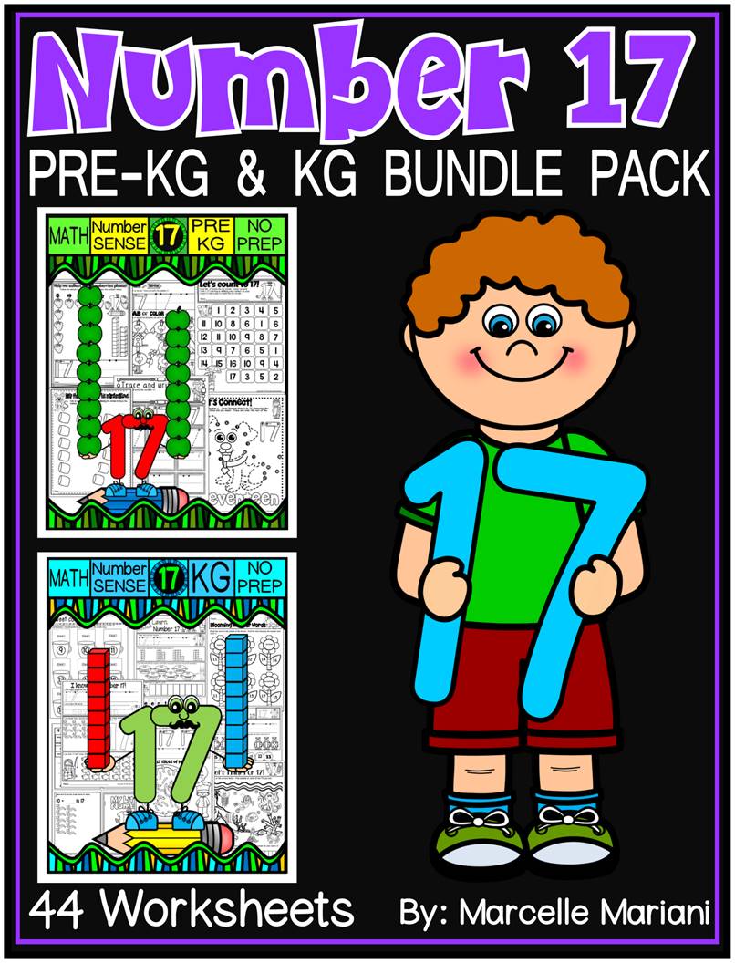 Number 17 Math Worksheets-NO PREP- PRESCHOOL & KINDERGARTEN