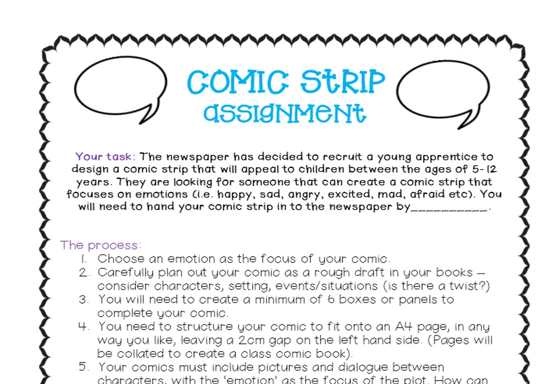 COMIC STRIP ASSIGNMENT - ENGLISH, HEALTH