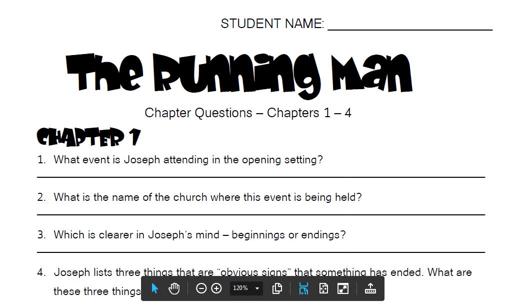 The Running Man - Comprehension Questions - Ch 1-4