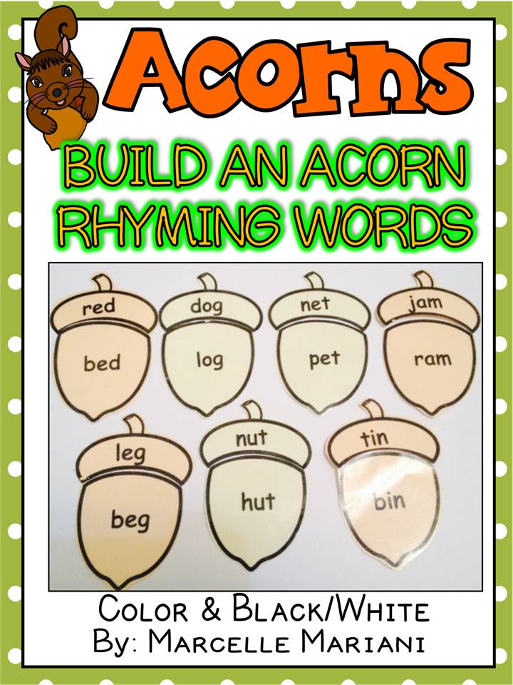 Fall- ACORNS-RHYMING WORDS ACORN PUZZLE- BUILD AN ACORN