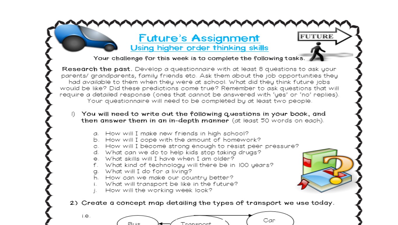 FUTURES ASSIGNMENT - HIGHER ORDER THINKING SKILLS - MIDDLE YEARS