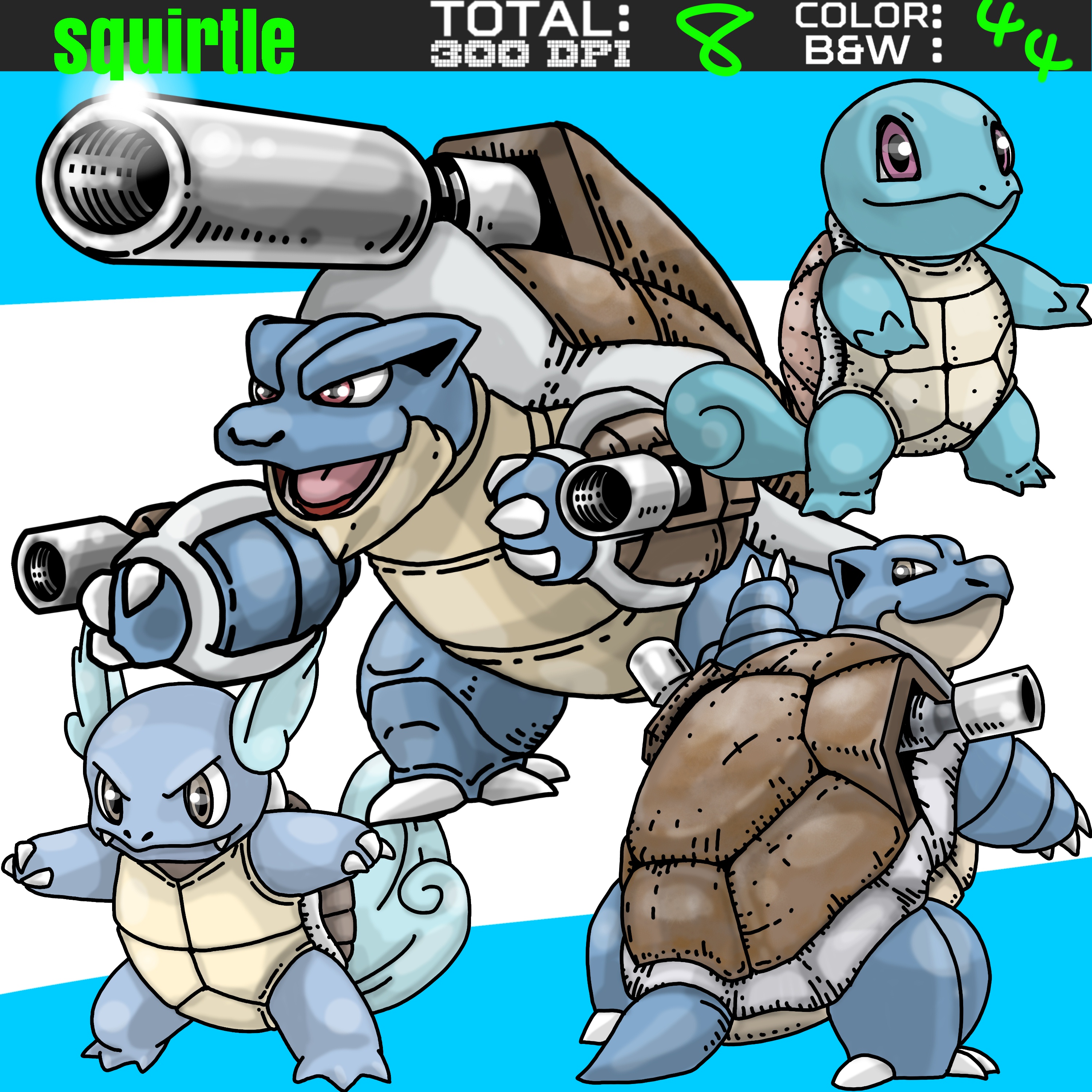 Pokemon clipart - Squirtle, Wartortle, Blastoise, Mega Blastoise