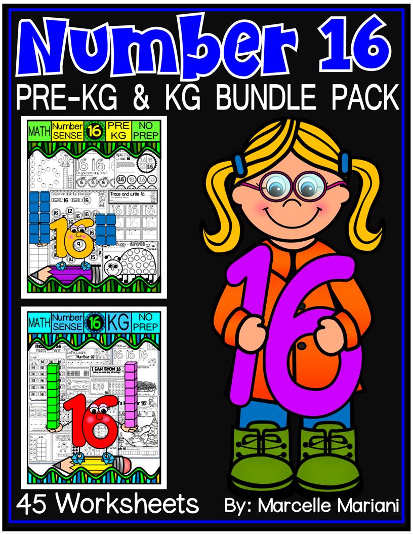 Number 16 Math Worksheets-NO PREP- PRESCHOOL AND KINDERGARTEN