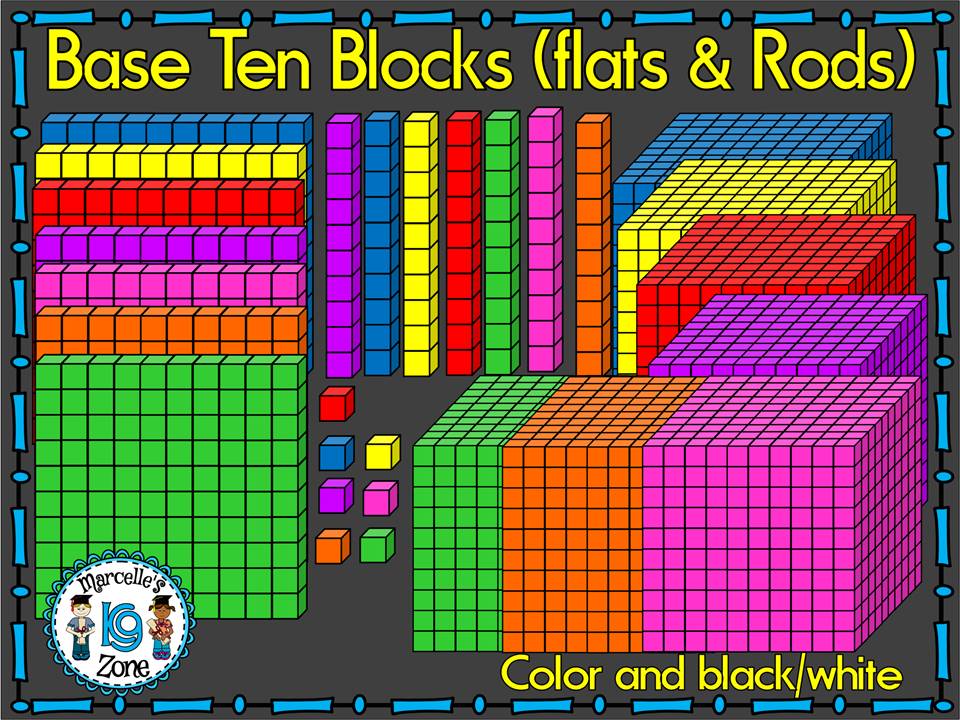 BASE TEN BLOCKS- FLATS AND RODS CLIP ART-COMMERCIAL USE