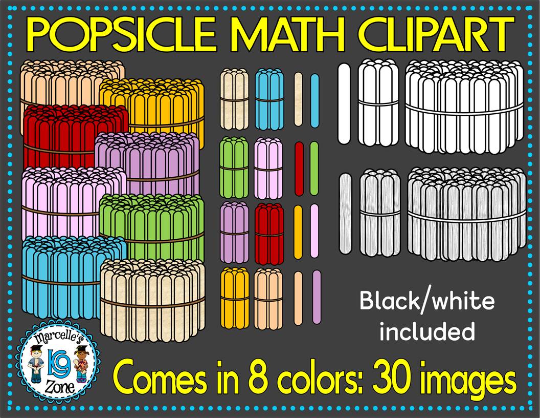 POPSICLE MATH CLIP ART- Popsicle stick clipart- 100'S, 10'S AND 1'S CU OK