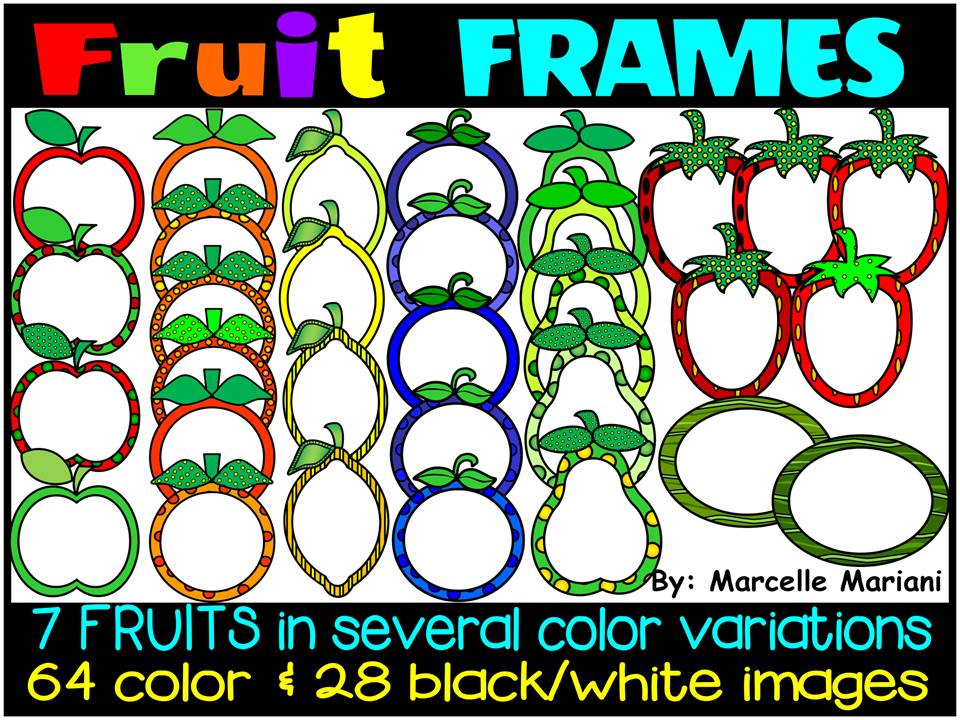 FRUIT FRAMES CLIP ART- 7 FRUIT FRAMES- 92 IMAGES- COMMERCIAL USE