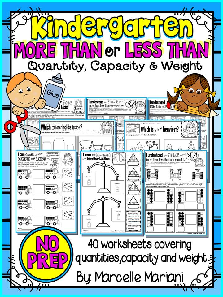 More than-Less than- NO PREP WORKSHEETS FOR KINDERGARTEN