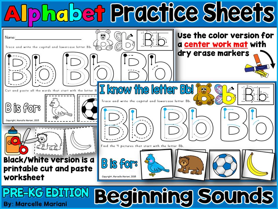 Alphabet LETTER TRACING & BEGINNING SOUNDS WORKSHEETS & WORK MATS