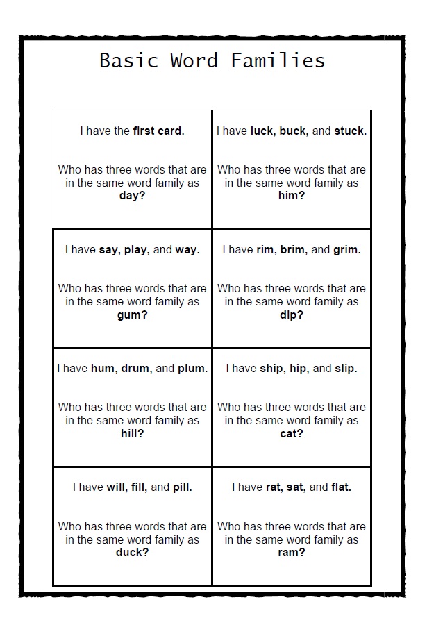 Basic Word Families Game