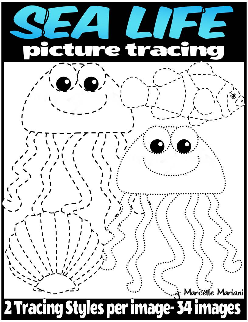 SEA LIFE- OCEAN ANIMALS TRACING CLIP ART