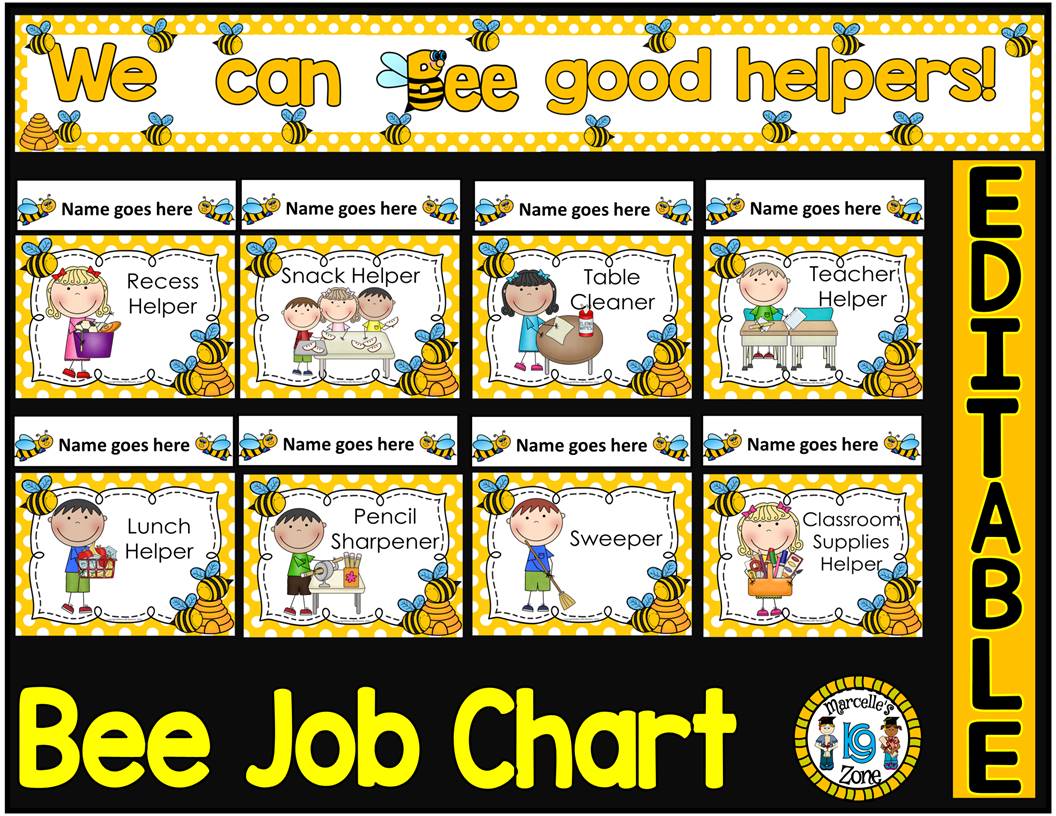 Classroom Job Chart - EDITABLE (BEE THEME CLASSROOM JOB CHART)