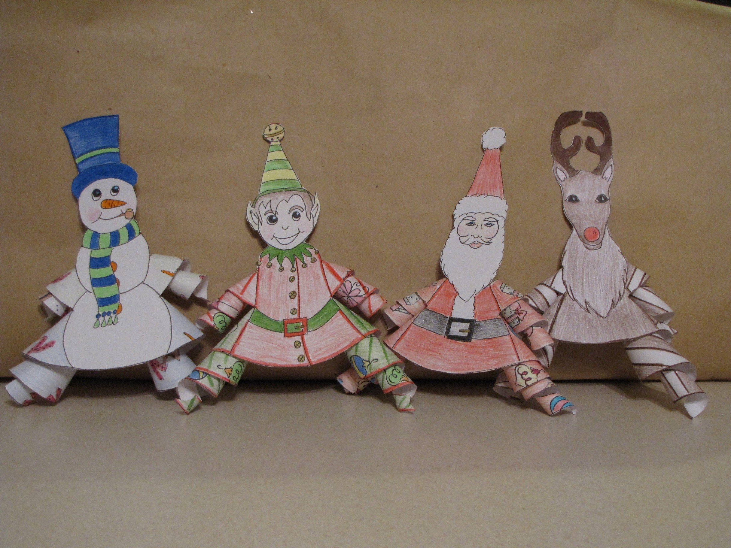 Christmas Crafts - Frosty, an Elf, Santa and Rudolph Jiggly Legs & 2 cards