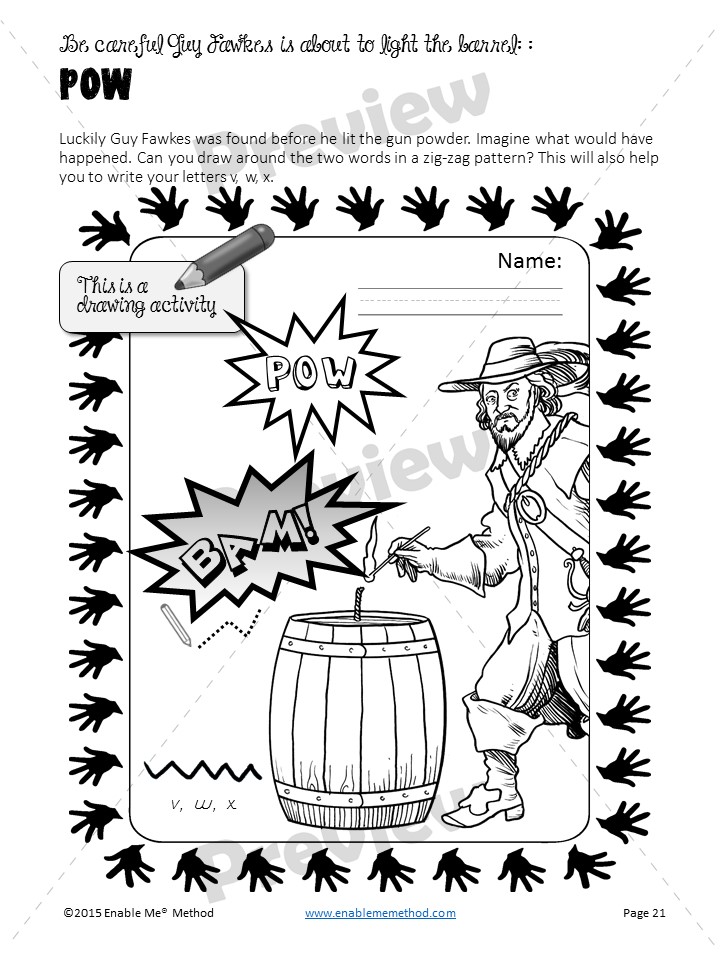 Early Years Handwriting Worksheets for 5 - 7 years: Success with Guy Fawkes