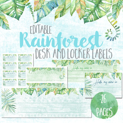 Watercolour Rainforest EDITABLE desk and locker labels