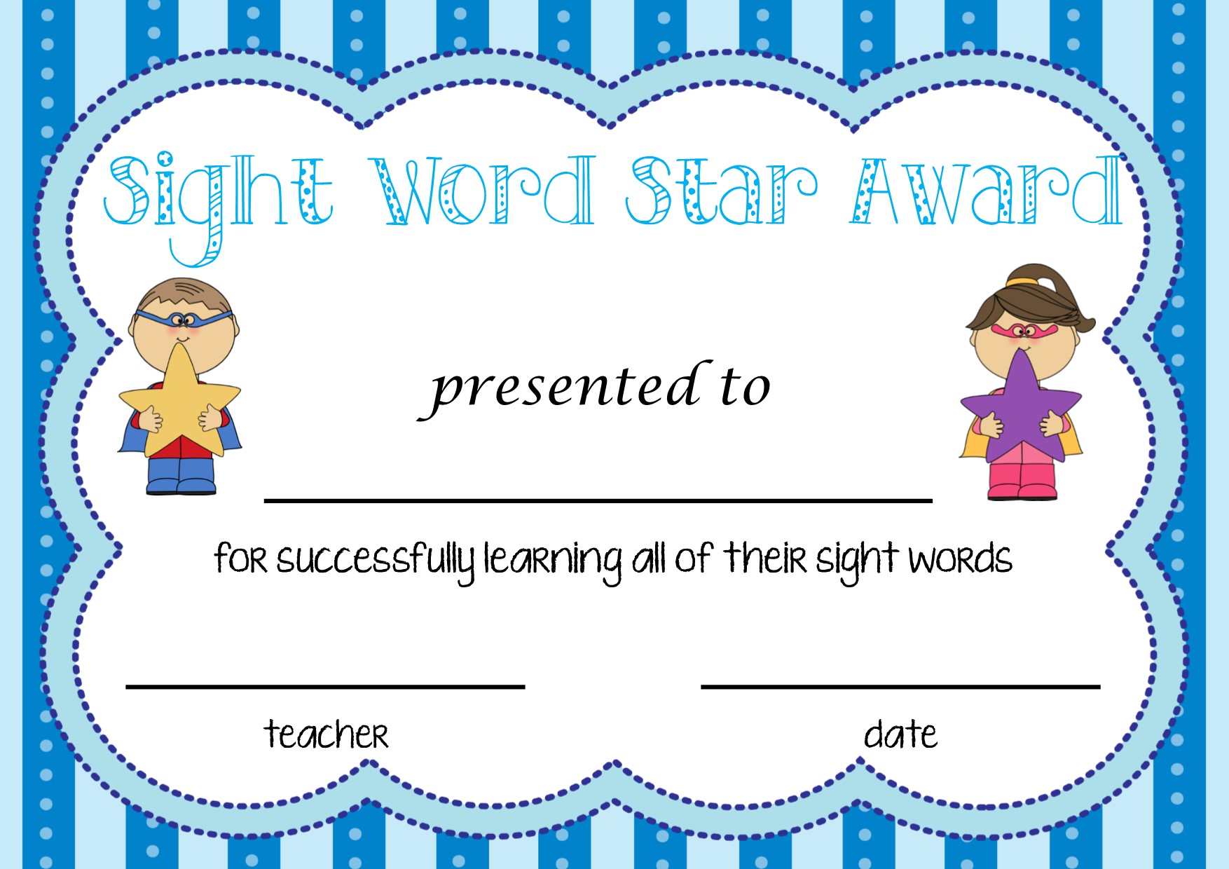 Sight Word Star Award