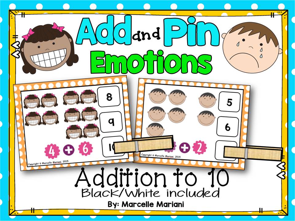 Feelings and Emotions- Add and Pin Task Cards- Math Center Activity