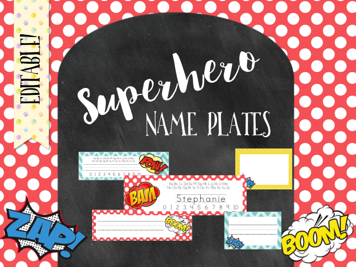 EDITABLE SUPER HERO NAME PLATES