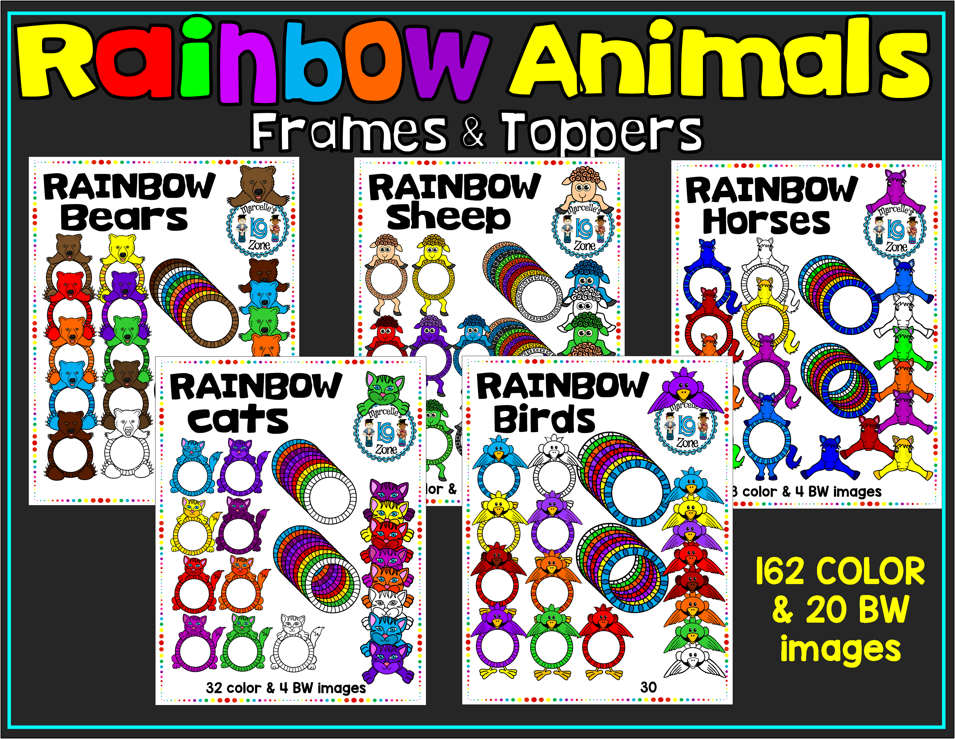 RAINBOW ANIMALS- TOPPERS AND FRAMES BUNDLE PACK