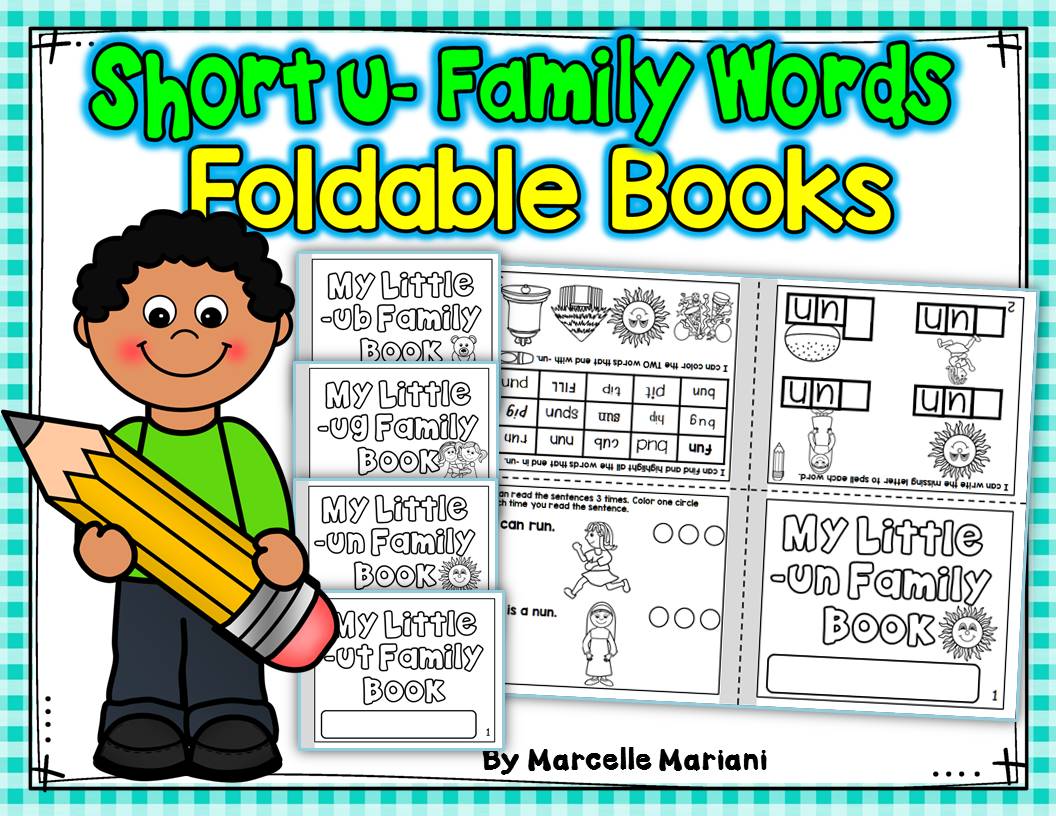 Word Family, short U ONE PAGE FOLD-ABLE BOOKS (4 Books)