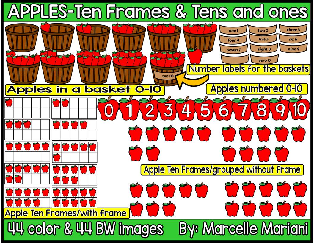 APPLES TEN FRAMES & TENS AND ONES CLIP ART