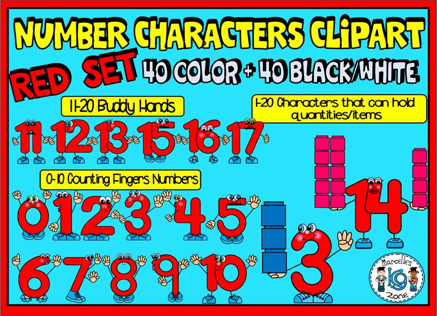 NUMBER CHARACTERS 1-20 CLIPART GRAPHICS- RED SET (80 IMAGES) Commercial Use