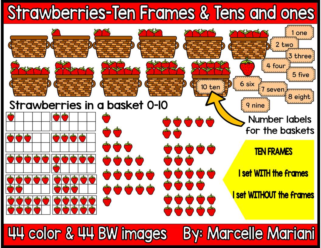 STRAWBERRIES TEN FRAMES & TENS AND ONES CLIP ART