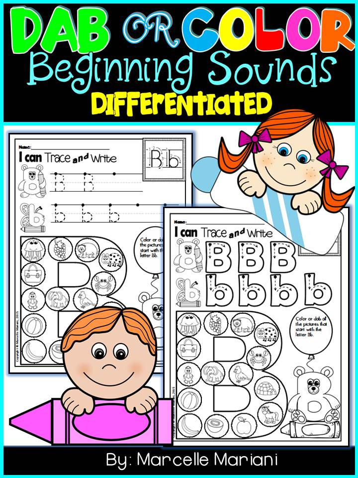 Alphabet BEGINNING SOUNDS- Trace, Colour or Dab Worksheets- BUNDLE