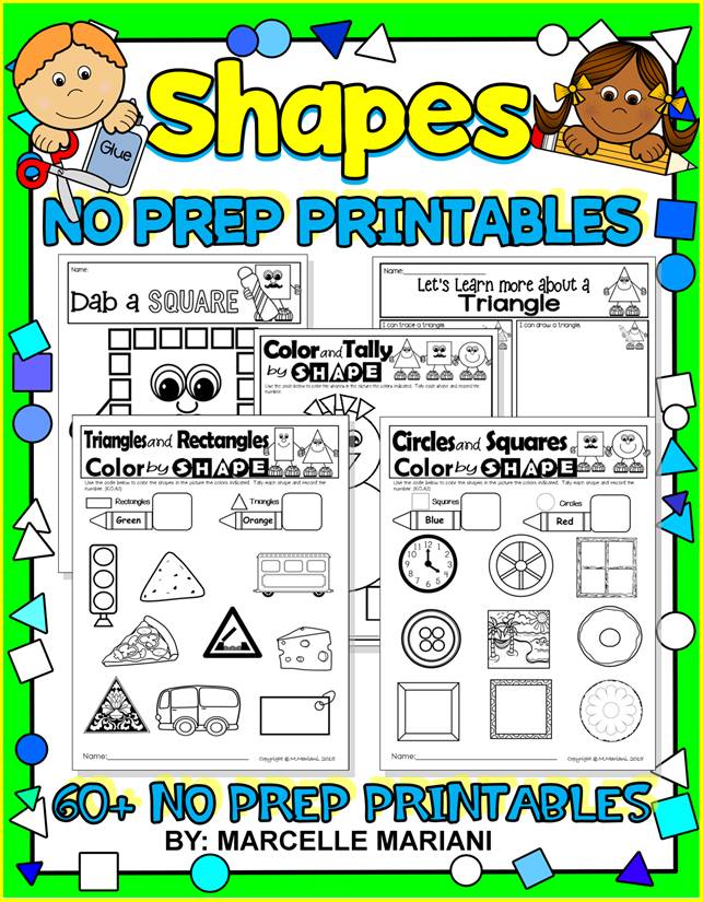 SHAPES- 60+NO PREP PRINTABLES FOR KINDERGARTEN TO GRADE 1