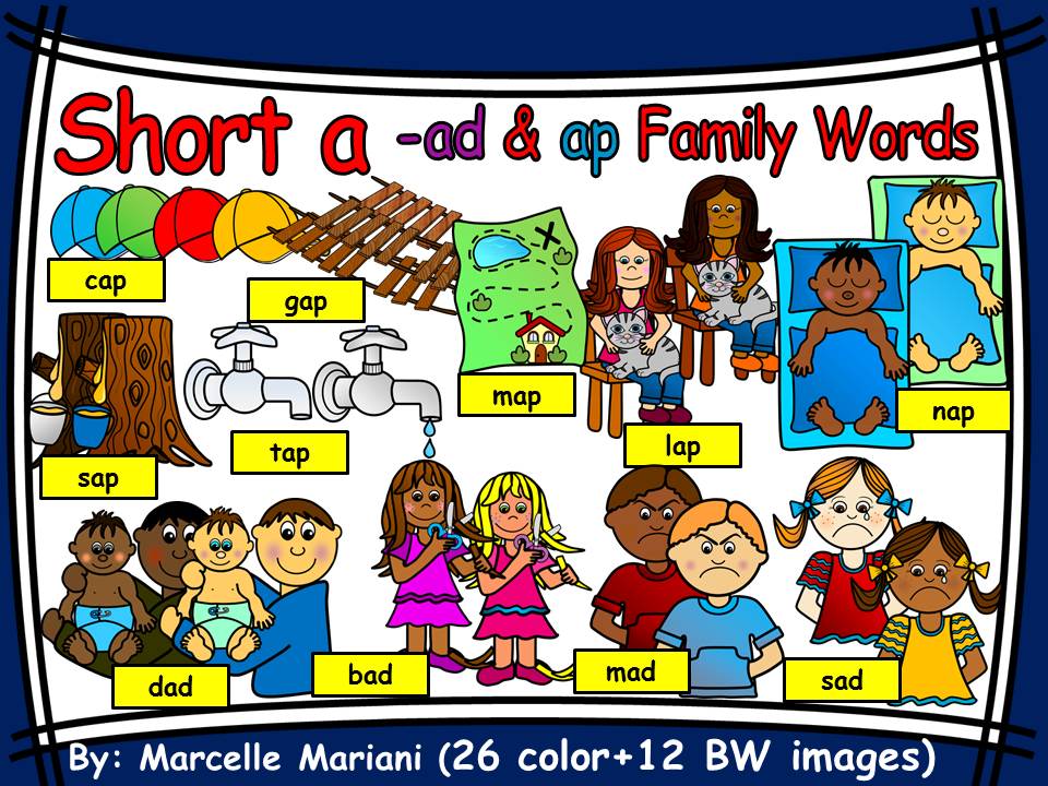 Short a- Ad & Ap Family Words Clipart Graphics- Commercial & Personal use