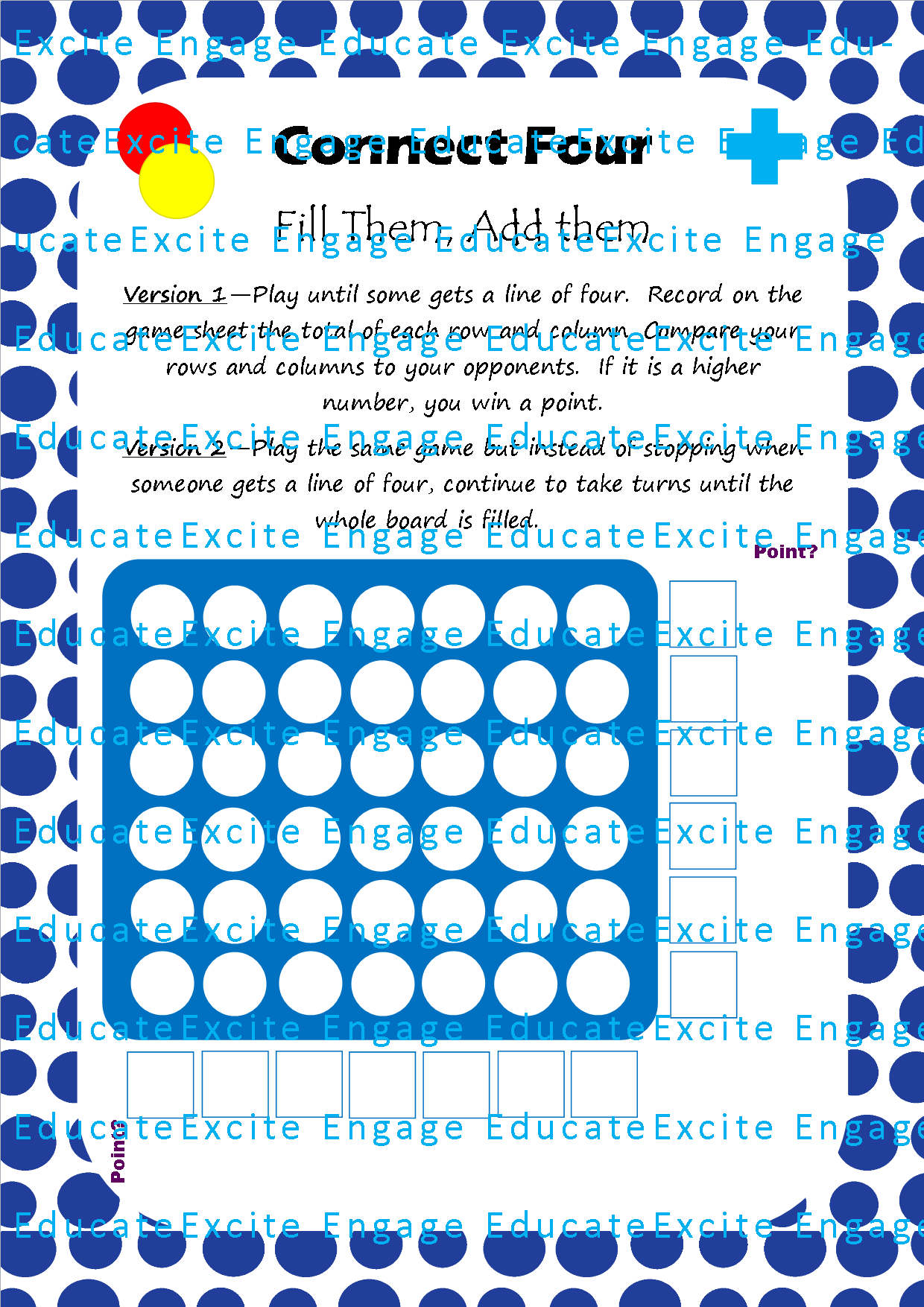 Maths Activity- Connect Four Maths Game- Fill them, Add them!