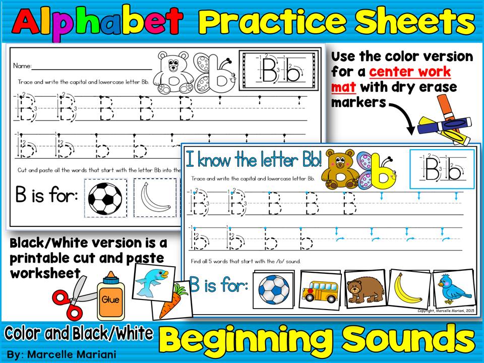 Alphabet LETTER TRACING & BEGINNING SOUNDS WORKSHEETS & WORK MATS