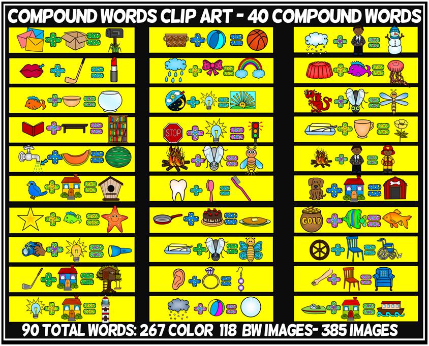 COMPOUND WORDS CLIP ART- 90 WORD images (40 compound words) 385 TOTAL IMAGES