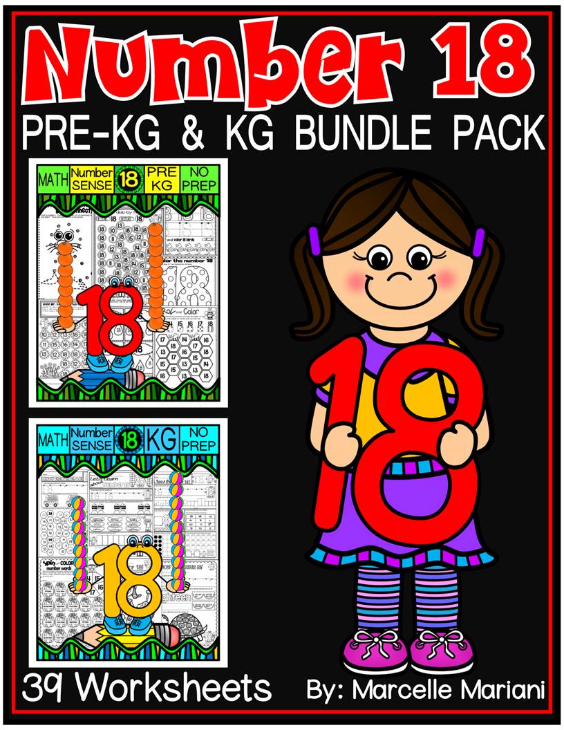 Number 18 Math Worksheets-NO PREP- PRESCHOOL & KINDERGARTEN