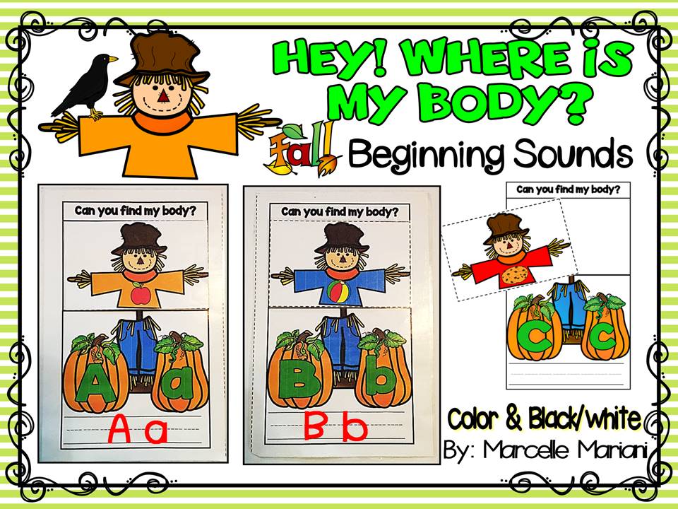 Fall- SCARECROW- BEGINNING SOUNDS- LITERACY CENTER ACTIVITIES