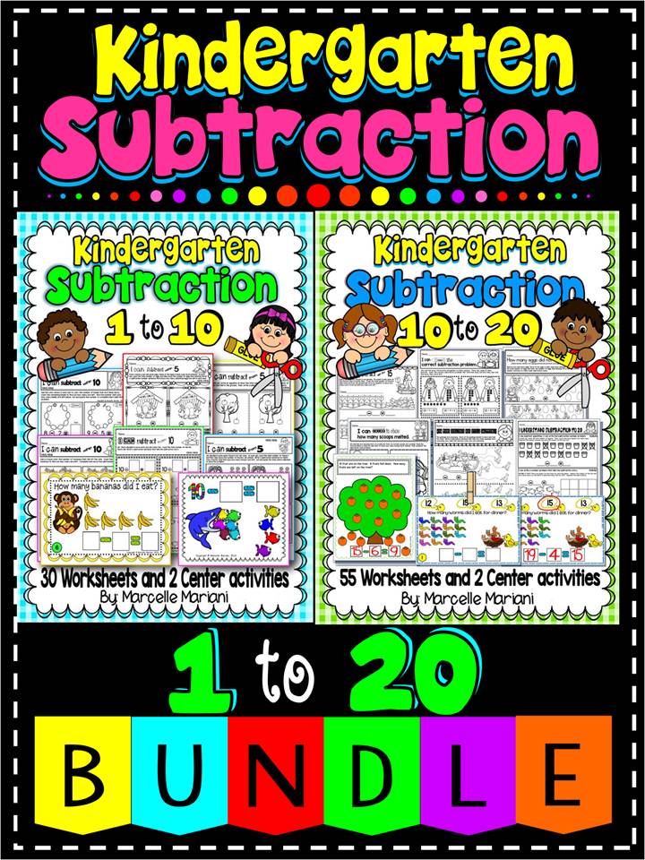 SUBTRACTION MATH BUNDLE- NUMBERS 1-20